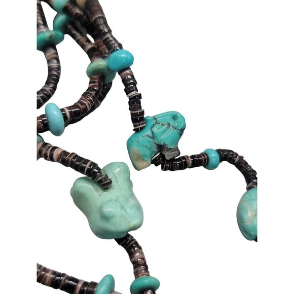 Antique Turquoise Carved Animal Stations Heshi Necklace Multistrand 24" Detailed - Picture 14 of 16